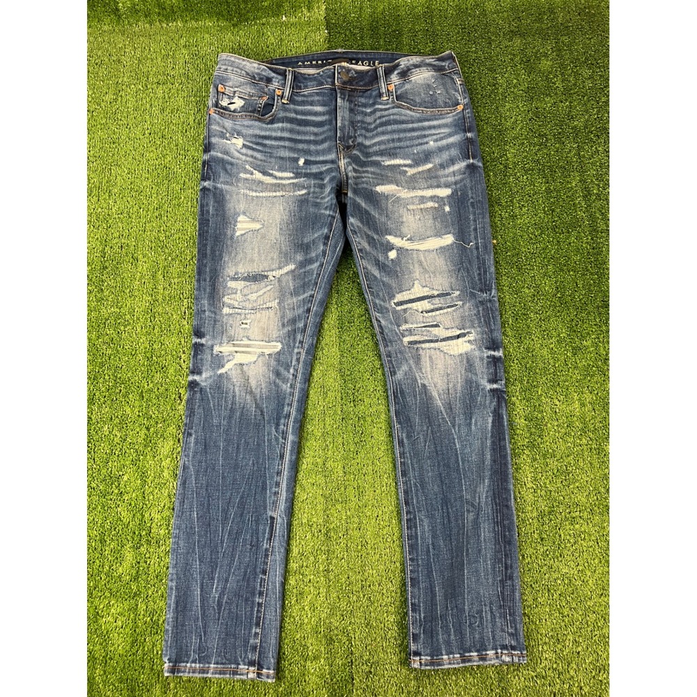 American Eagle AirFlex Skinny Distressed Ripped Jeans Mens 36x32 Medium Wash